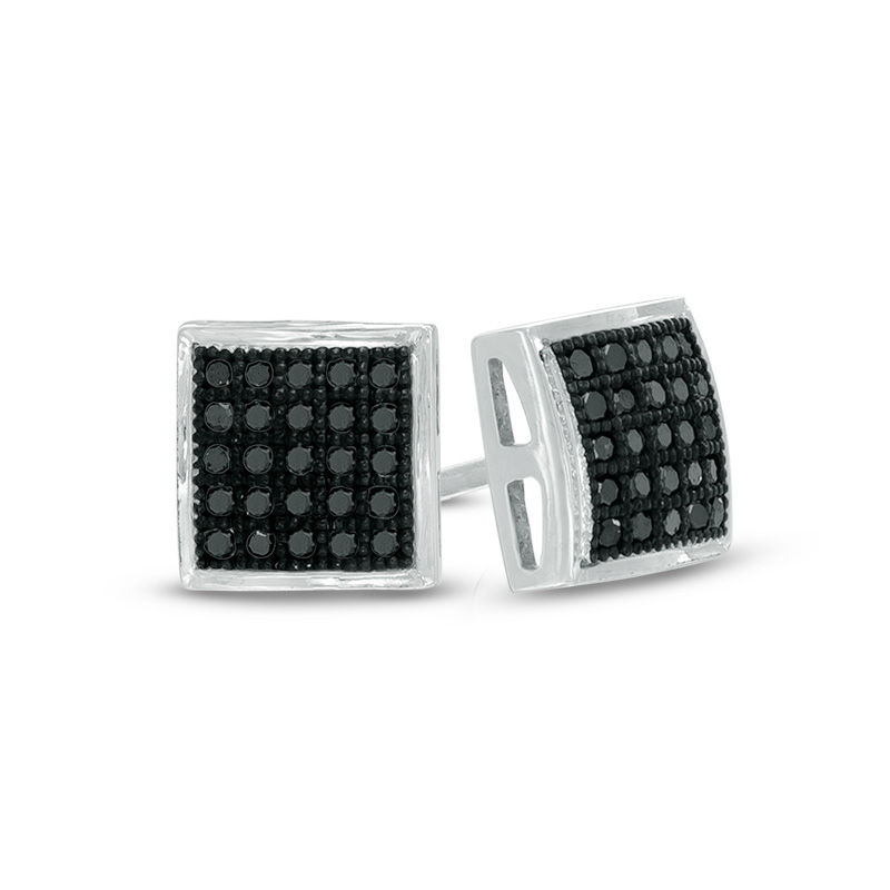 Main Image 1 of 1/8 CT. T.W. Black Diamond Square Earrings in 14K White Gold