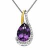Thumbnail Image 1 of Pear-Shaped Amethyst and 1/10 CT. T.W. Diamond Pendant in Sterling Silver and 14K Gold Plate