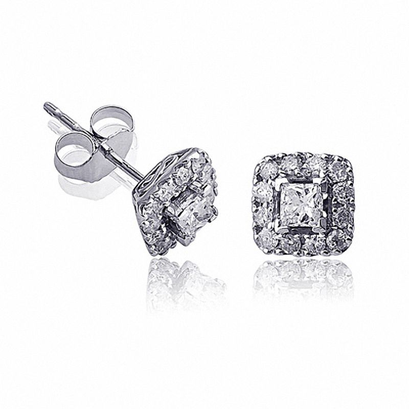 5/8 CT. T.W. Diamond Square Frame Stud Earrings in 14K White Gold