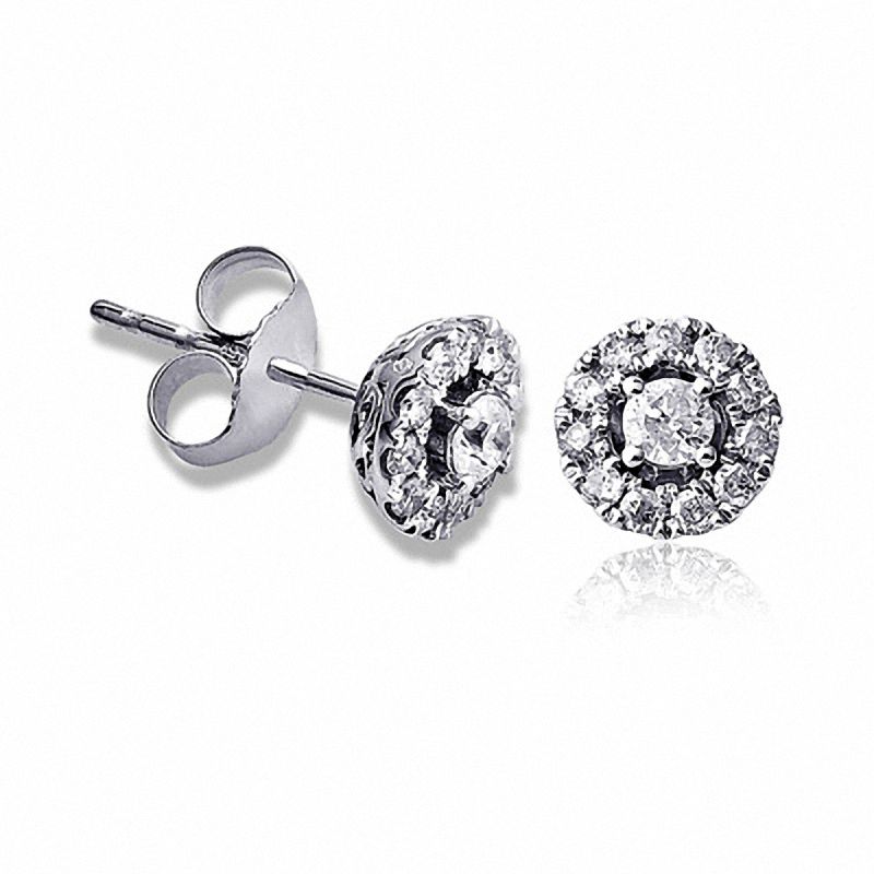 3/8 CT. T.W. Diamond Circle Frame Stud Earrings in 14K White Gold