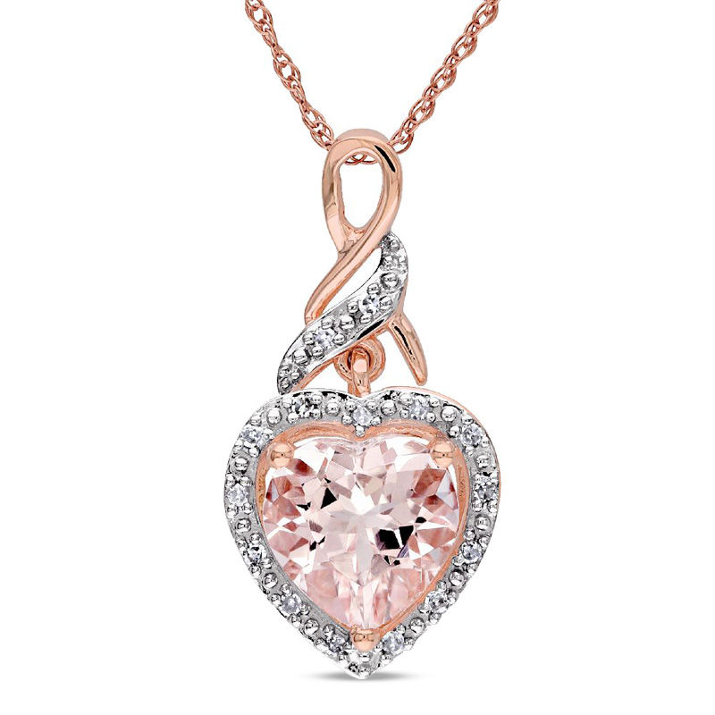 8.0mm Heart Shaped Pink Morganite and Diamond Accent Pendant in 10K Rose Gold 17 Zales Outlet