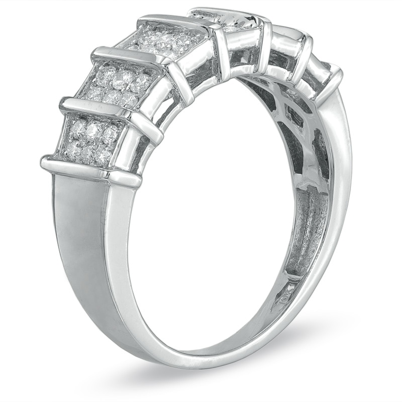 Main Image 2 of Men's 1/2 CT. T.W. Diamond Triple Row Vertical Station Wedding Band in 10K White Gold