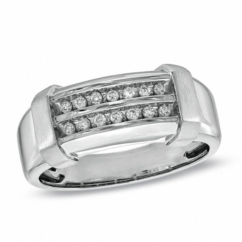 Main Image 1 of 1/5 CT. T.W. Diamond Double Row Wedding Band in 10K White Gold