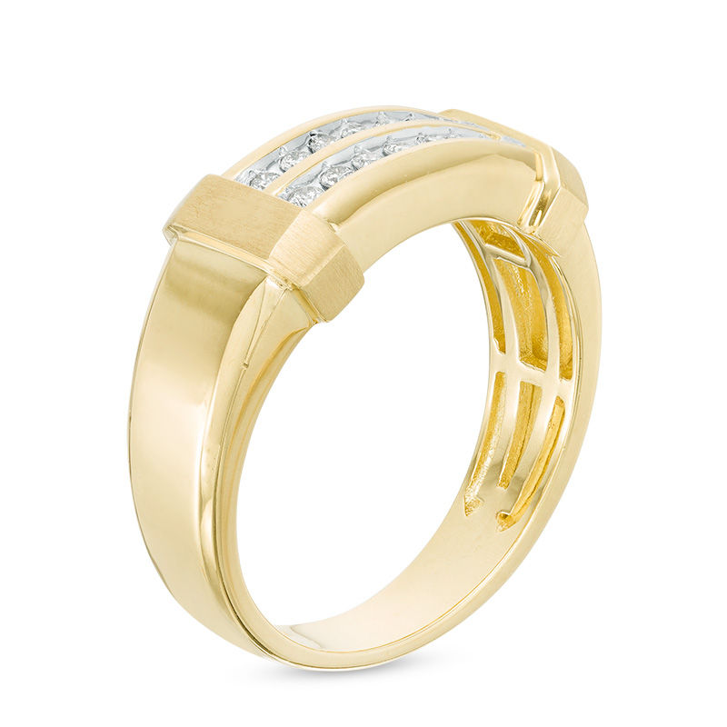Main Image 2 of Men's 1/5 CT. T.W. Diamond Double Row Wedding Band in 10K Gold