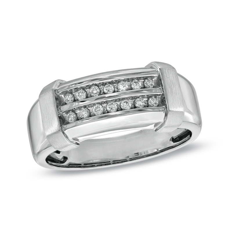 Main Image 1 of Men's 1/5 CT. T.W. Diamond Double Row Wedding Band in 10K White Gold