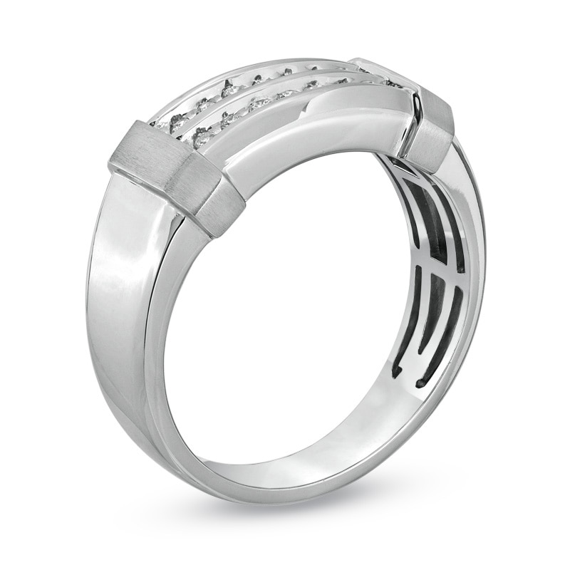Main Image 2 of Men's 1/5 CT. T.W. Diamond Double Row Wedding Band in 10K White Gold