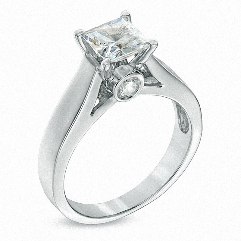 Main Image 1 of 1-1/5 CT. T.W. Certified Princess-Cut Diamond Engagement Ring in 14K White Gold (J/I2)