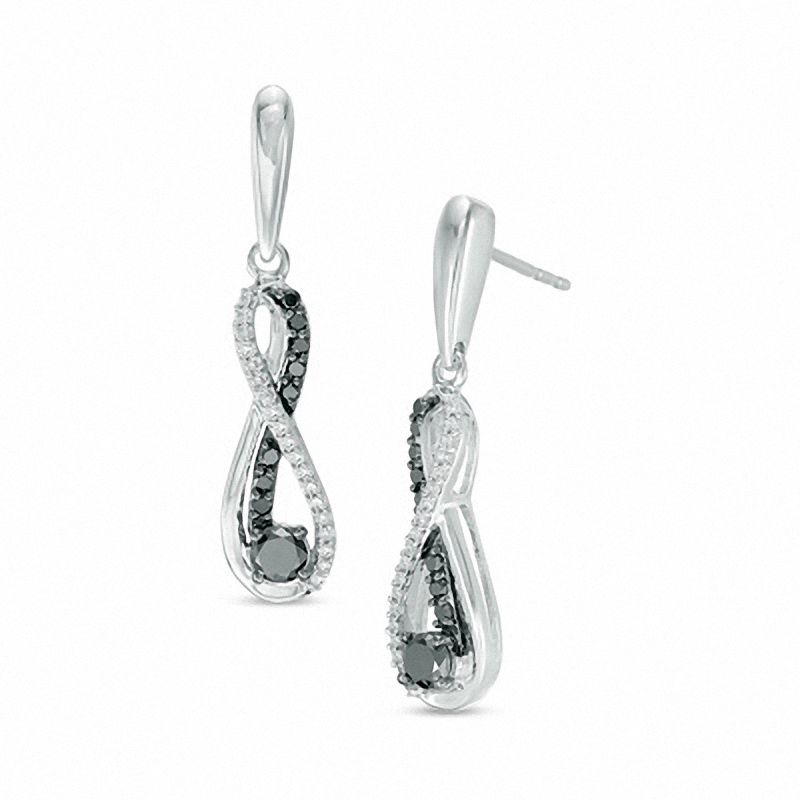 1/2 CT. T.W. Enhanced Black and White Diamond Infinity Drop Earrings in 10K White Gold