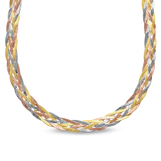 7.0mm Braided Herringbone Chain Necklace in 10K TriTone Gold 17
