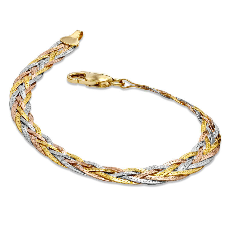 Main Image 2 of 7.0mm Herringbone Chain Bracelet in 10K Tri-Tone Gold - 7.5"