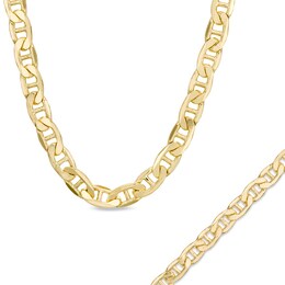 Men's 5.6mm Mariner Chain Bracelet and Necklace Set in Sterling Silver with 14K Gold Plating - 8.5&quot;