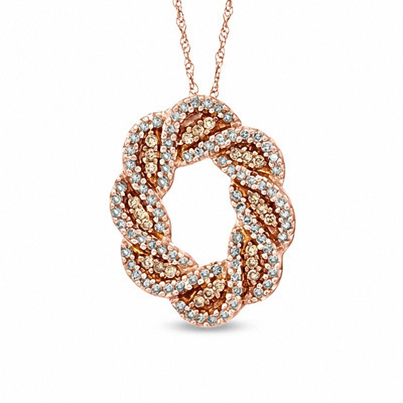 1/2 CT. T.W. Champagne and White Diamond Circle Twist Pendant in 10K Rose Gold
