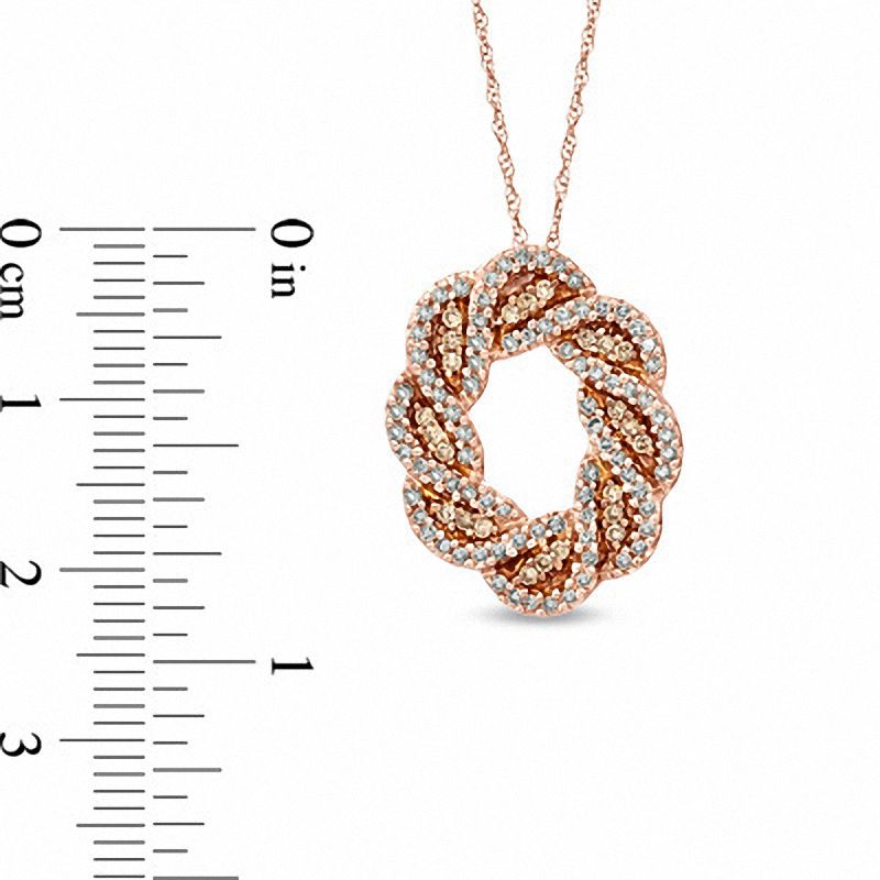 1/2 CT. T.W. Champagne and White Diamond Circle Twist Pendant in 10K Rose Gold