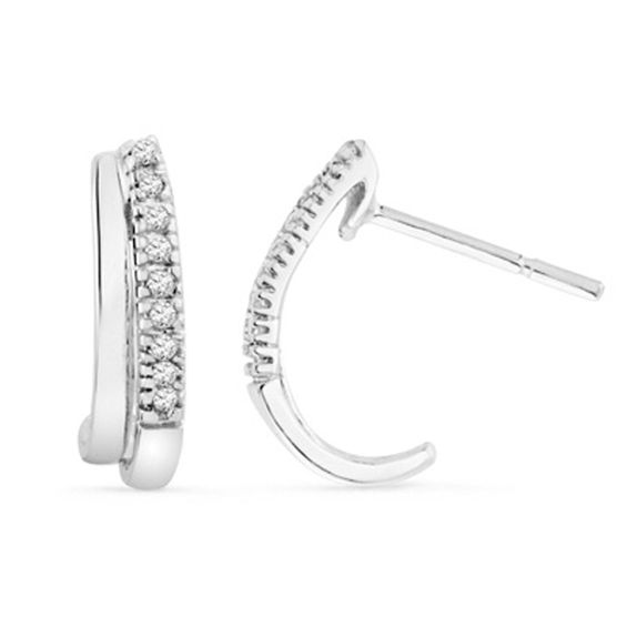 1 10 Ct T W Diamond Double J Hoop Earrings In 10k White Gold T W Diamond Double J Hoop Earrings In 10k White Gold