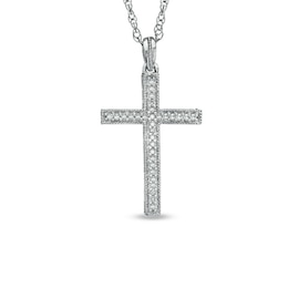 1/10 CT. T.W. Diamond Cross Pendant in Sterling Silver