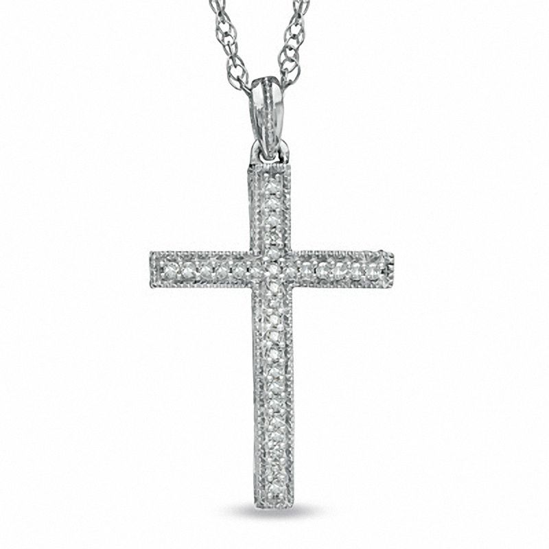 Louvre Cross Diamond Pendant in 18k White Gold Vermeil - ROSCE Jewelers