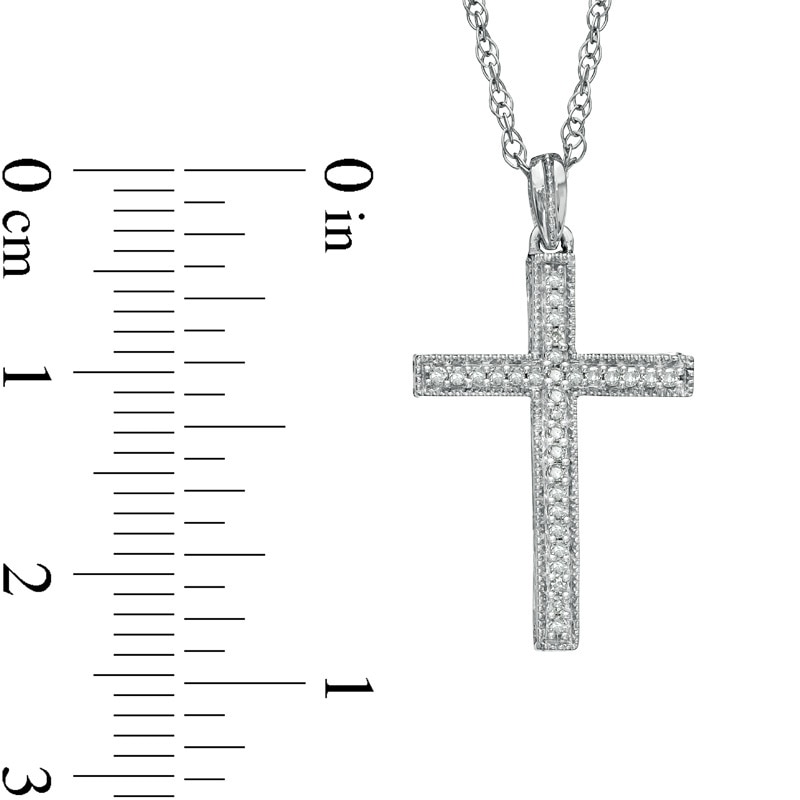 Main Image 2 of 1/10 CT. T.W. Diamond Cross Pendant in Sterling Silver