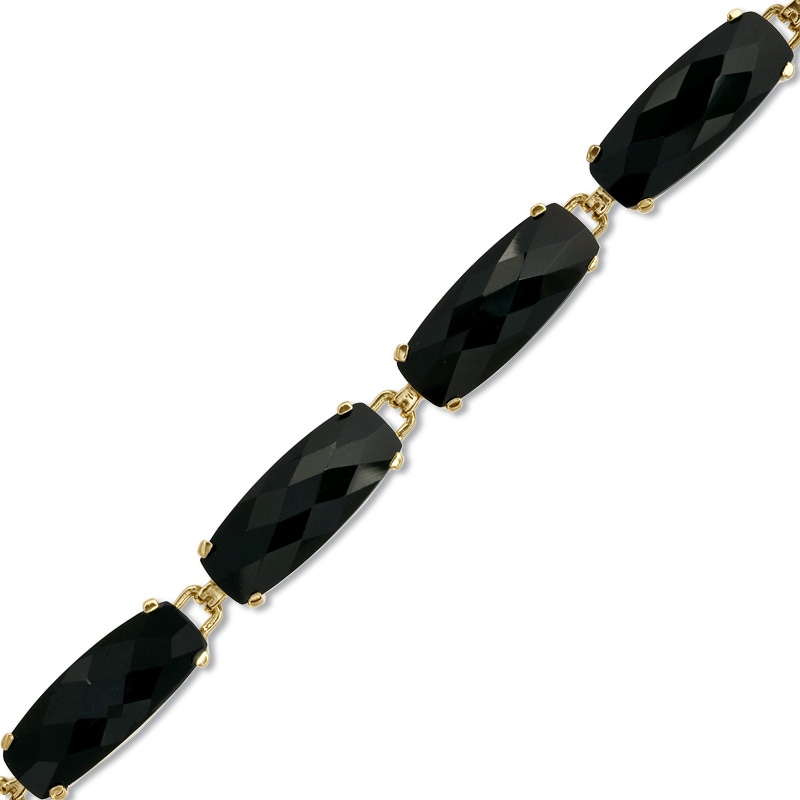 Cushion-Cut Black Onyx Line Bracelet in 10K Gold