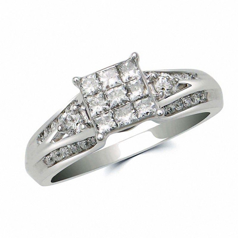 Main Image 1 of 3/4 CT. T.W. Princess-Cut Composite Diamond Collar Ring in 10K White Gold