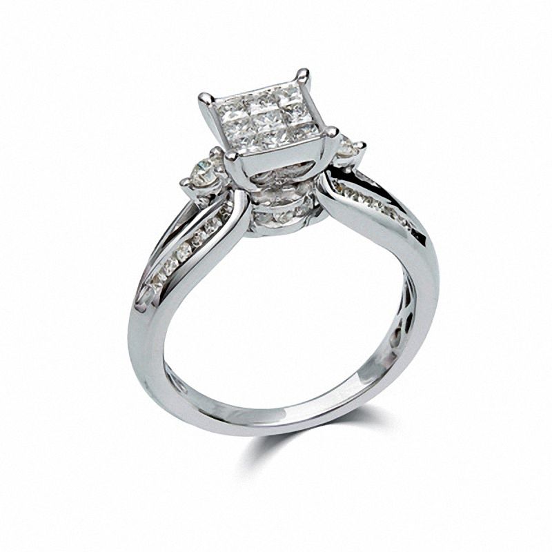 Main Image 2 of 3/4 CT. T.W. Princess-Cut Composite Diamond Collar Ring in 10K White Gold