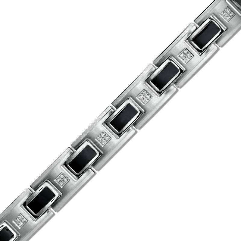 Main Image 1 of 1/4 CT. T.W. Diamond Bracelet in Stainless Steel with Black Resin Inlay - 8.5"