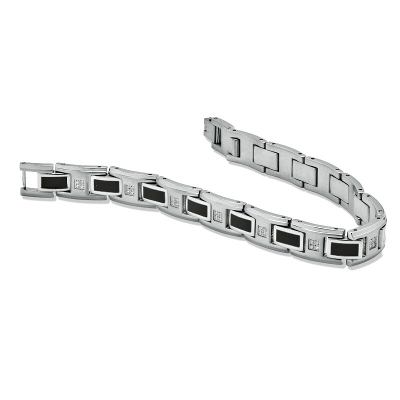 Main Image 2 of 1/4 CT. T.W. Diamond Bracelet in Stainless Steel with Black Resin Inlay - 8.5"