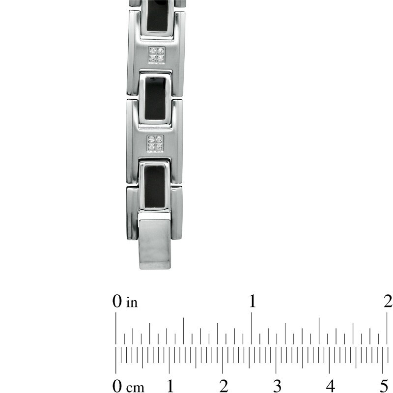 Main Image 3 of 1/4 CT. T.W. Diamond Bracelet in Stainless Steel with Black Resin Inlay - 8.5"