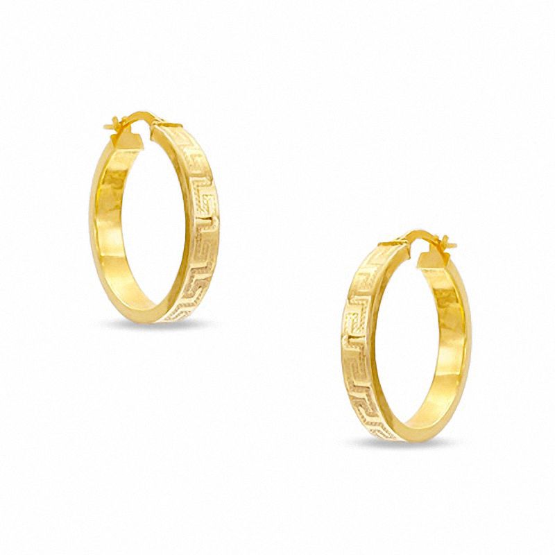 Main Image 1 of Greek Key Hoop Earrings in 14K Gold