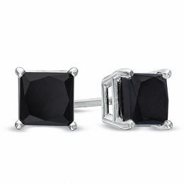 1 CT. T.W. Princess-Cut Black Diamond Solitaire Stud Earrings in 10K White Gold