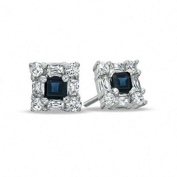 Princess Cut Blue Shire And 5 8 Ct T W Diamond Stud Earrings In Princess Cut Blue Shire And 5 8 Ct T W Diamond Stud Earrings In