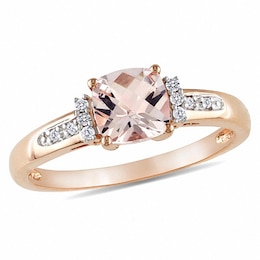 6.0mm Cushion-Cut Pink Morganite and Diamond Accent Engagement Ring in 10K Rose Gold