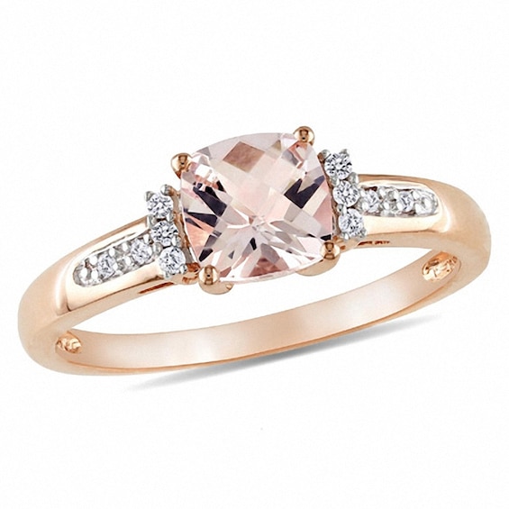 6.0mm Cushion-Cut Pink Morganite And Diamond Accent Engagement Ring In 10K Rose Gold