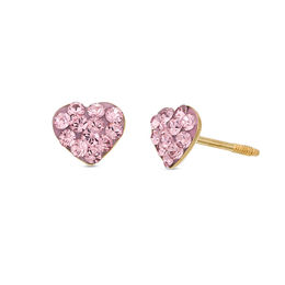 Child's Pink Crystal Heart Stud Earrings in 14K Gold