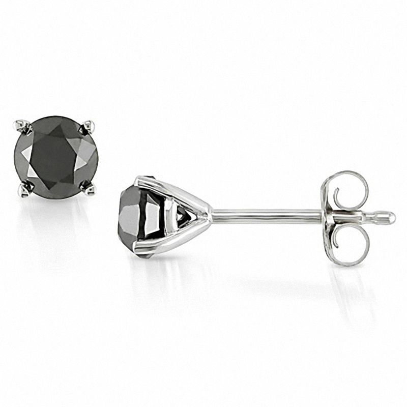 Main Image 1 of 1 CT. T.W. Black Diamond Solitaire Stud Earrings in 10K White Gold
