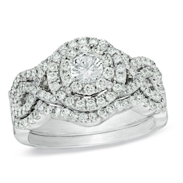1-1/5 CT. T.W. Multi-Diamond Frame Bridal Set in 14K White Gold