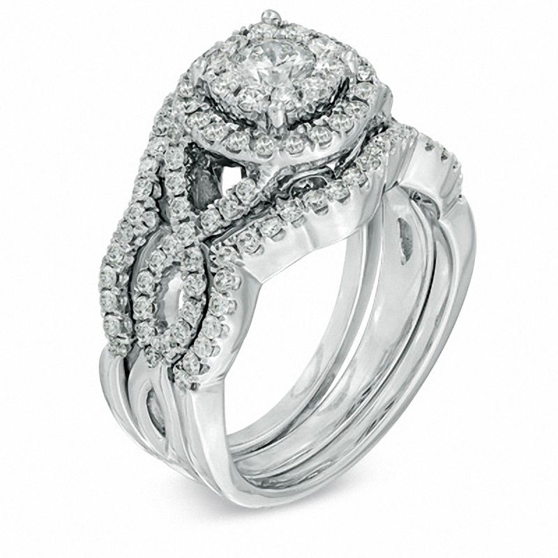 Main Image 2 of 1-1/5 CT. T.W. Multi-Diamond Frame Bridal Set in 14K White Gold