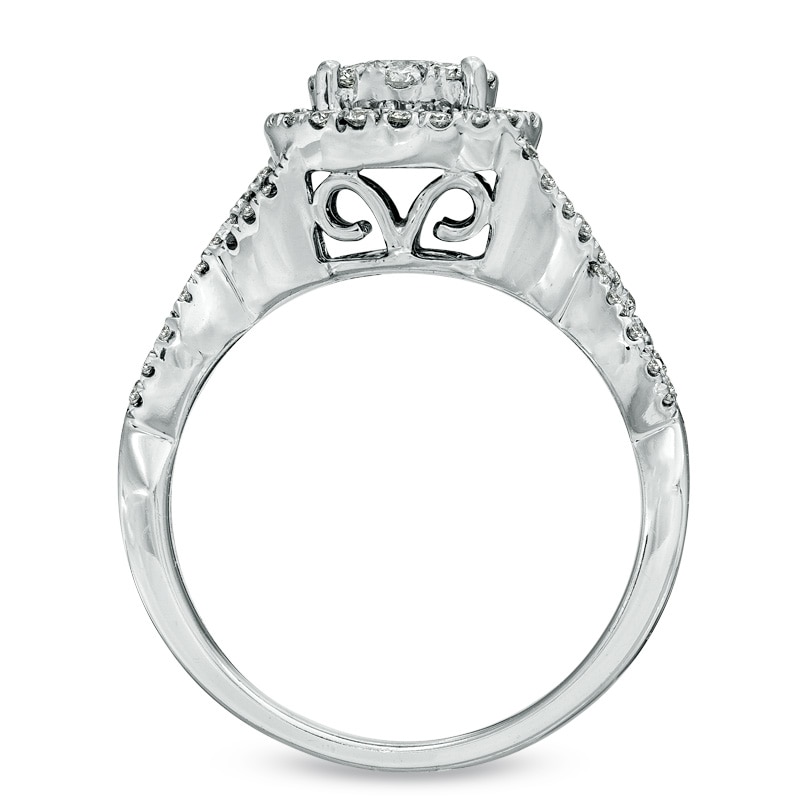 Main Image 3 of 1-1/5 CT. T.W. Multi-Diamond Frame Bridal Set in 14K White Gold