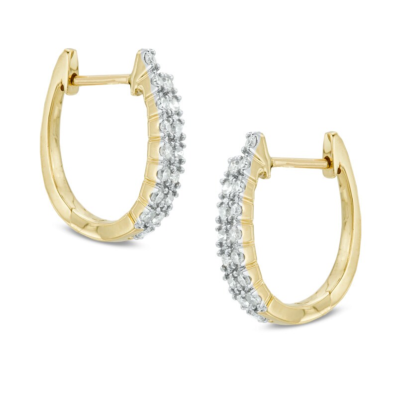Main Image 1 of 1/6 CT. T.W. Diamond Double Row Oval Hoop Earrings in 14K Gold