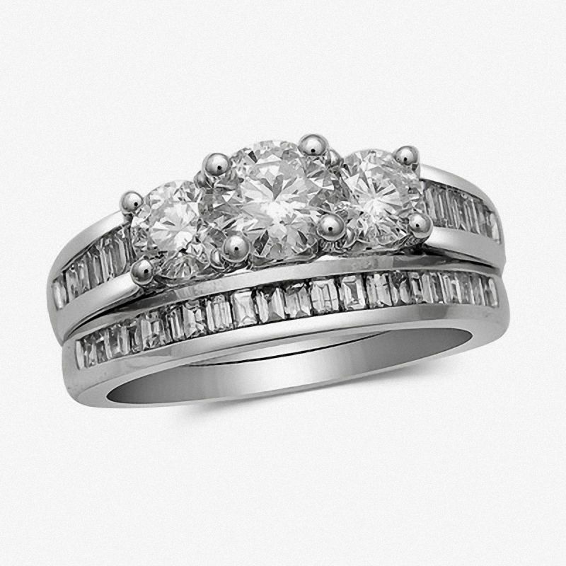 2 CT. T.W. Certified Diamond Three Stone Bridal Set in 14K White Gold