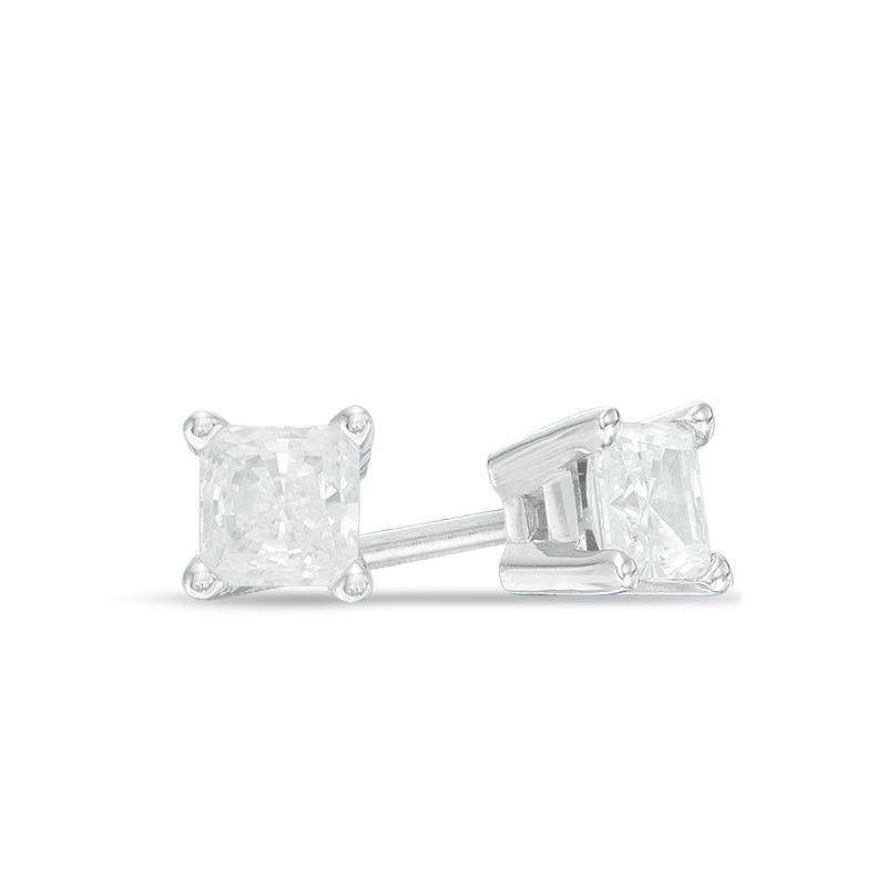 Main Image 1 of 1/2 CT. T.W. Certified Canadian Princess-Cut Diamond Solitaire Stud Earrings in 14K White Gold (I/I2)