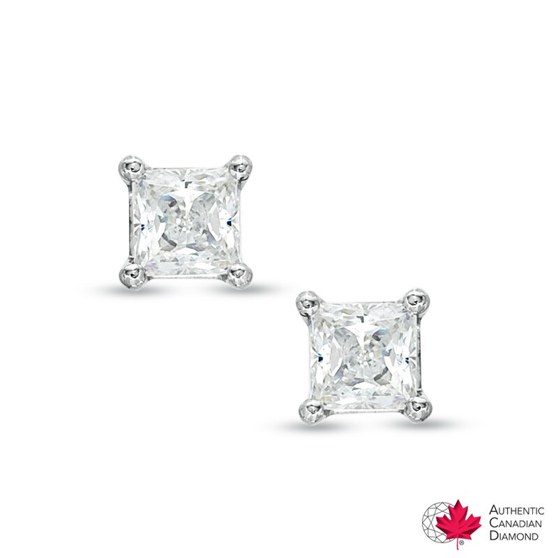 3/4 CT. T.W. Certified Canadian Princess-Cut Diamond Solitaire Stud Earrings in 14K White Gold (I/I2)