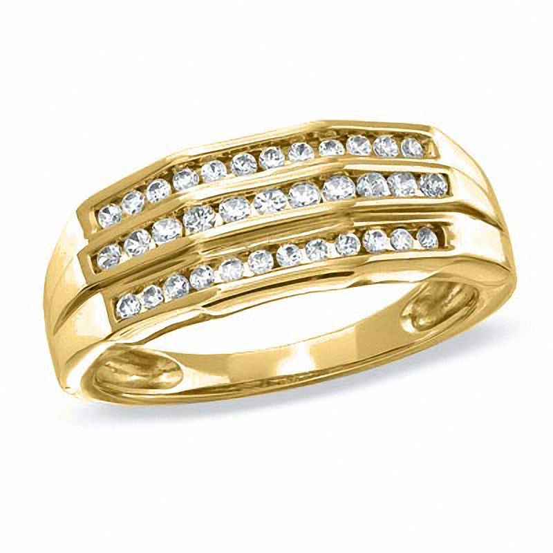 1/2 CT. T.W. Diamond Triple Row Wedding Band in 10K Gold | Zales