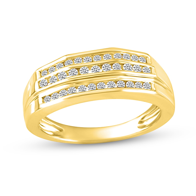 Main Image 1 of Men's 1/2 CT. T.W. Diamond Triple Row Wedding Band in 10K Gold