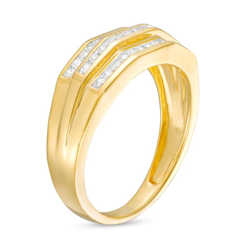 Main Image 3 of Men's 1/2 CT. T.W. Diamond Triple Row Wedding Band in 10K Gold