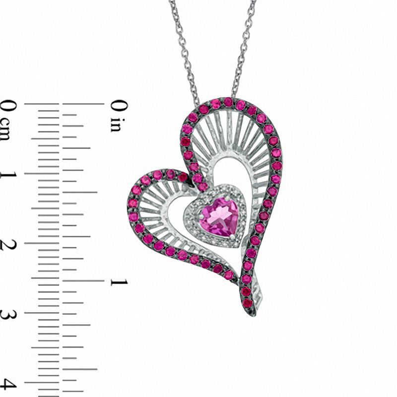 Main Image 2 of Heart-Shaped Lab-Created Pink Sapphire, Ruby and Diamond Accent Heart Pendant in Sterling Silver