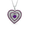 Thumbnail Image 0 of Heart-Shaped Amethyst, Lab-Created Pink Sapphire and Diamond Accent Heart Pendant in Sterling Silver