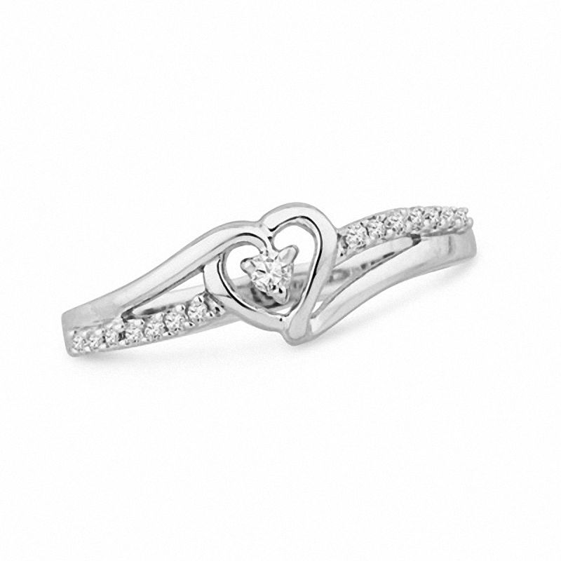 Diamond Accent Heart Split Shank Promise Ring in Sterling Silver