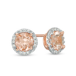5.0mm Morganite and Diamond Accent Frame Stud Earrings in 10K Rose Gold