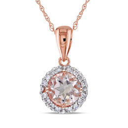 6.0mm Morganite and Diamond Accent Frame Pendant in 10K Rose Gold - 17&quot;