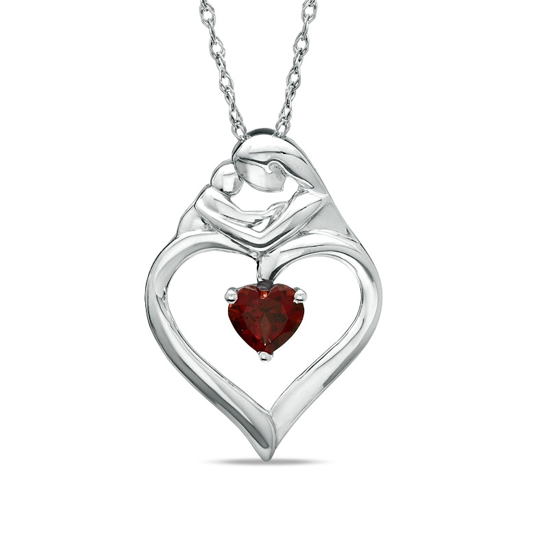 Main Image 1 of Heart-Shaped Garnet Motherly Love Pendant in Sterling Silver